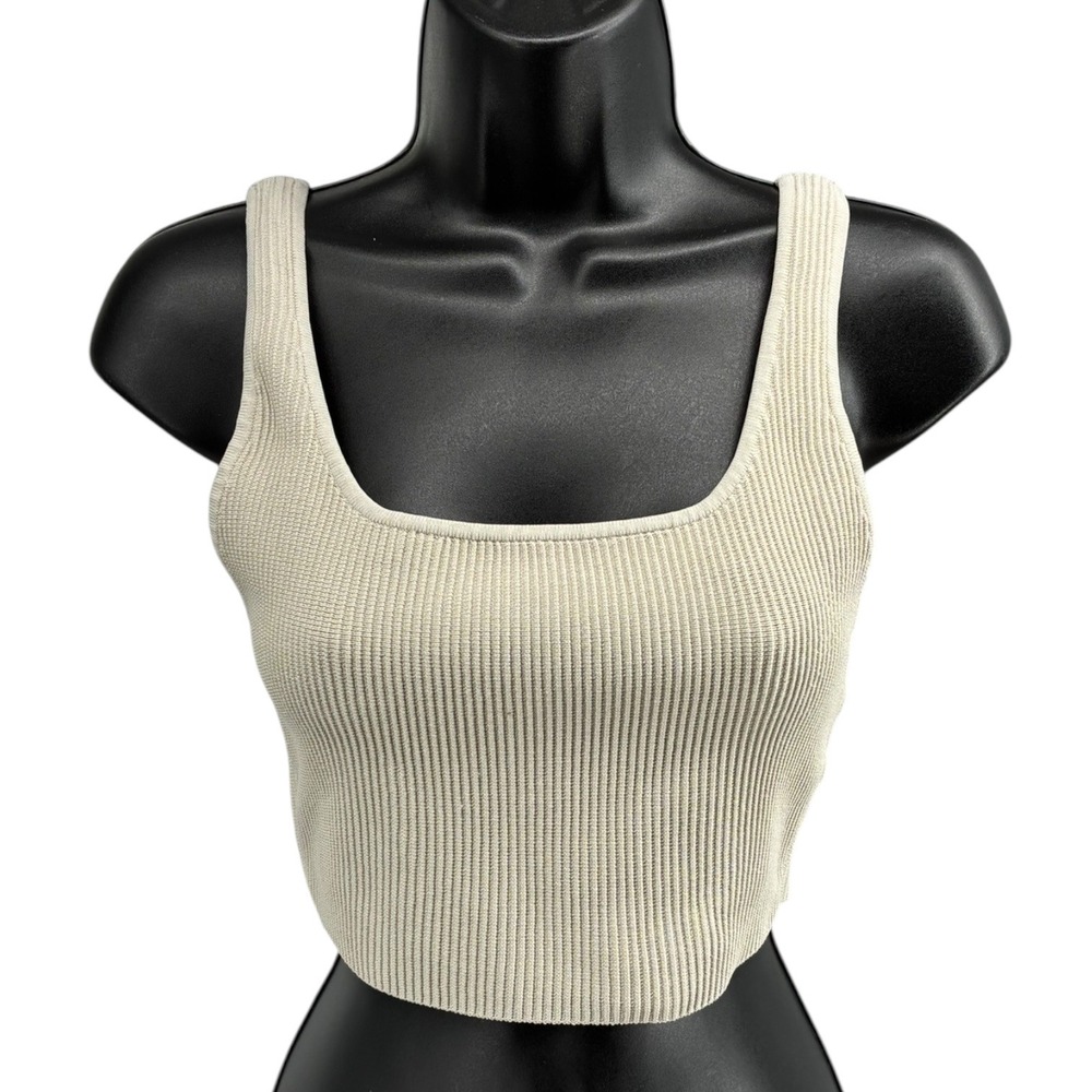 Babaton Aritzia Ribbed Knit Square Neck Crop Tank Oatmeal Beige Size M‎ EUC